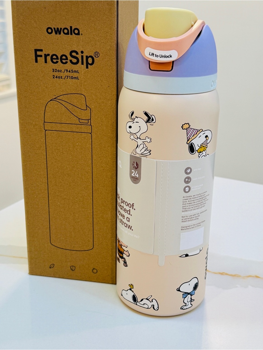 Snoopy 32oz stainless steel insulated water bottle